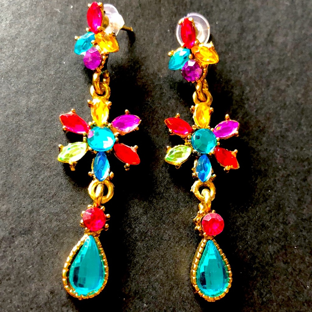 Brand new stylish multi color with gold dangling earrings
